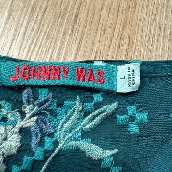 Johnny Was Yoko Embroidered Blouse size L large Lakeside blue button shirt - Picture 5 of 13